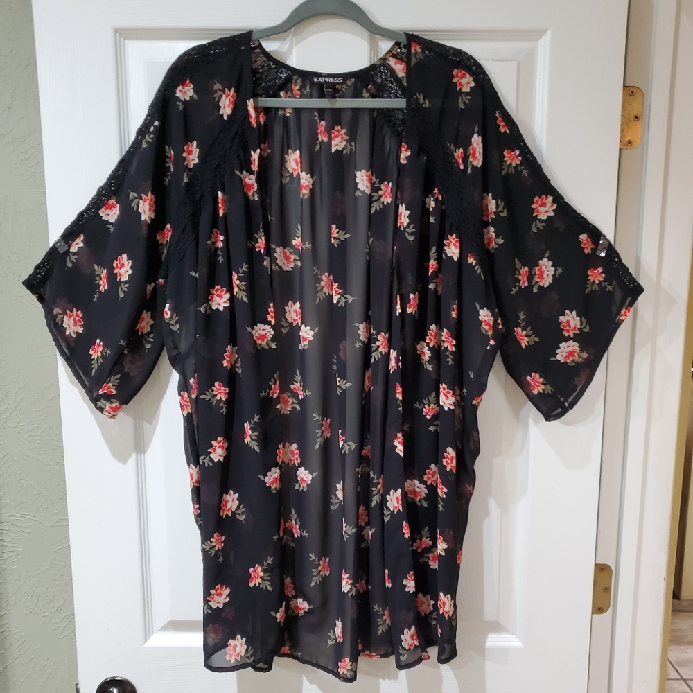 Express Floral Sheer Kimono Cardigan